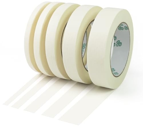 5 Rolle Weiß Malerkrepp Kreppband,Masking Tape 8mm/10mm/15mm/20mm/25mm Breit x 50m,Malerband für Scharfe Farblinien,Abnehmbares Maler Klebeband, Abdeckband für Auto Lackieren, Painting Art, Fassade