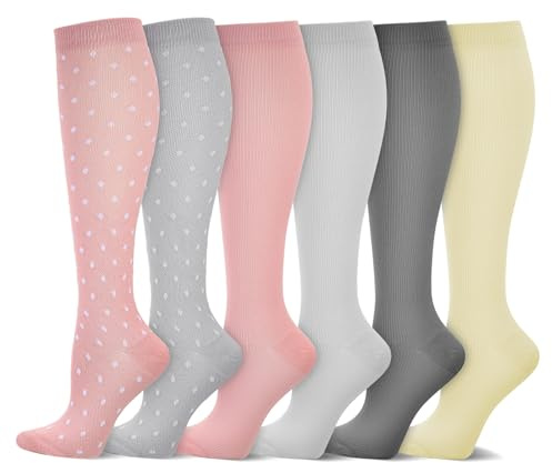 6 par Graduerad Kompressionsstrumpor, elastisk strumpa som andas leggings | 15-20 mmHg tryck, Långa Strumpor Kvinnor Bekväma Graviditet, Flygplan Kompressionsstrumpa Knä För Sport, Löpning, Flyg