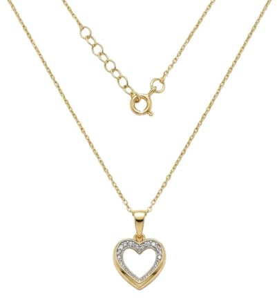 Suzan Gold® 375 Echtgold Halskette Damen mit offenem Herz Anhänger und Zirkonia funkelnd elegant wasserfest Geschenkidee – Amoréa Halo – feiner Goldschmuck