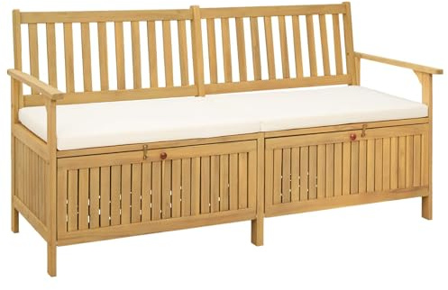 vidaXL Sitzbank mit Stauraum mit Kissen mit Speicher 170 x 63 x 84 cm, Garten- und Terrassenbank aus Akazie, rechteckig, wetterfest, vielseitig einsetzbare Holzmöbel