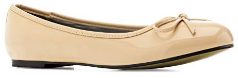 Flache Ballerinas für Damen und Junge Frauen mit flachem Blockabsatz und dekorativer Schleife - Loafer - TG104 – Große Auswahl an Farben und Ausführungen – Lack Beige - Große - 44 EU