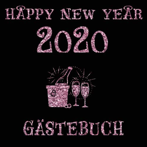 HAPPY NEW YEAR 2020: Cooles schwarzes Eintragebuch mit Sekt-Motiv in PINK GLITTER für die Gäste auf eurer SILVESTER-PARTY