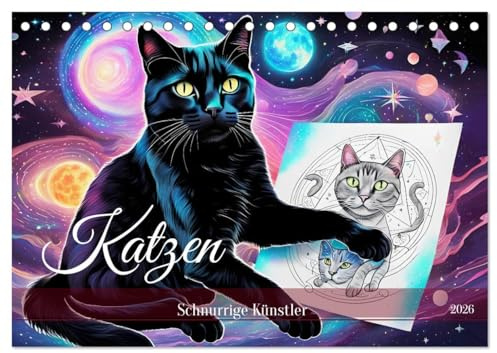 Katzen Schnurrige Künstler (Tischkalender 2026 DIN A5 quer), CALVENDO Monatskalender: Ein Jahr mit künstlerischen Katzen. (CALVENDO Tiere)