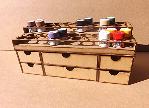 Wargame-Model-Mods Paint Stand for 36x Glass bottle paints and drawers for Tamiya, Paint storage rack