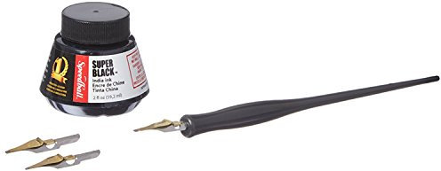 Speedball Calligraphy Fountain Pen Set, 2 Standard Pen Holders, 3 C-Series Pen Nibs, Super Black India Ink, Calligraphy, Writing, Lettering, Art, Craft, Artists, Hobbyists, Enthusiasts