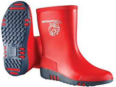 DUNLOP Mini - Unisex Kids Wellington Elephant Pattern Calf High Fashion Rain Boots, Red/Navy Blue, Waterproof and Chemical Resistant PVC Wellies for Outdoor and Gardening - EU20, UK3.5