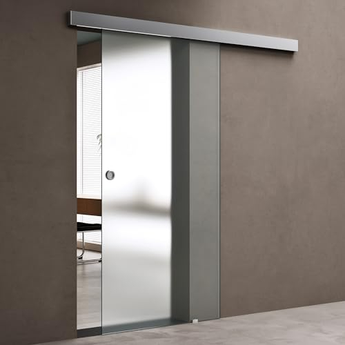 doporro Porta Scorrevole in Cristallo Temperato 102,5x205 cm con Binario Esterno Muro e Ammortizzatore, Porta Vetro Satinato 8 mm, Porta Interna Scorrevole per Bagno Cucina Ufficio Studio