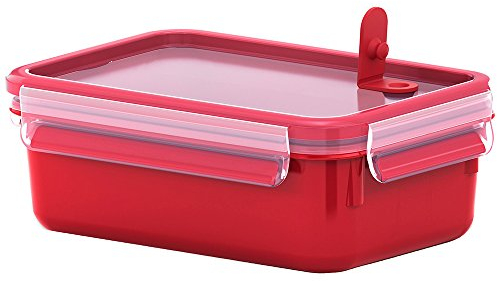 Emsa Mikrowellendose Clip & Micro 517773 | Mikrowellenventil | 1,0 L | Lunchbox | Integrierte Maßeinteilung | Made In Germany | Rot/ Transparent