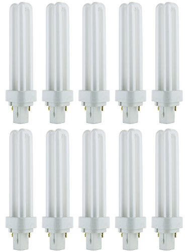 Sunlite PLD26/SP41K Compact Fluorescent PLD 2-Pin Plug-in Double Quad Tube Light Bulb, 26 Watts, 1560 Lumens, 2-Pin G24d3 Base, 4100K Cool White, 10 Pack