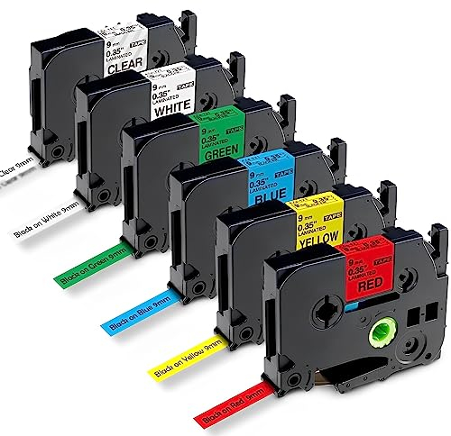 Markurlife Kompatibel mit Brother P-Touch 9 mm TZ-221 TZ-121 TZ-421 TZ-521 TZ-621 TZ-721 für Brother TZe Schriftband für P Touch Etikettendrucker PT-H100LB PT-H105 PT-E100 PT-D200 PT-D210