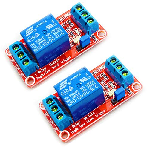 HiLetgo 2pcs 12V 1 Channel Relay Module Relay Switch With Optocoupler Isolation Support High or Low Level Trigger
