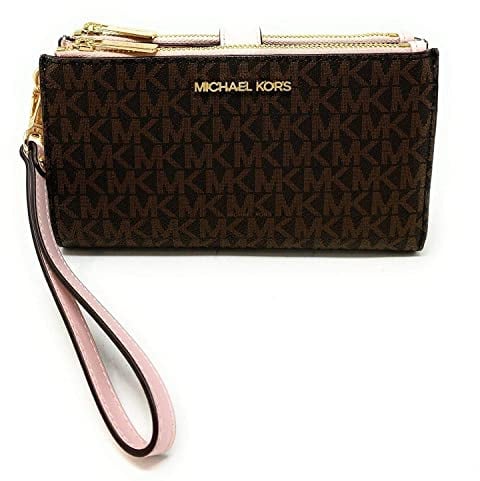 Michael Kors Damen Geldbörse, Clutch, Doppelter RV, MK Logo 4x10x18 cm, Echtes Leder, Schlaufe, Jet Set Travel (Braun)