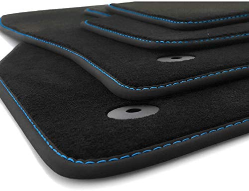 kh Teile Fußmatten passend für Polo 6 Premium Qualität Velours Autoteppich 4-teilig schwarz Ziernaht blau