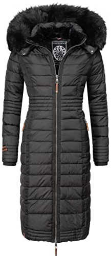 Navahoo Damen Wintermantel Umay, Warmer Steppmantel mit Kunstfellkapuze
