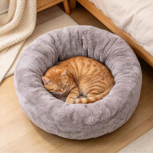 PETCUTE Flauschiges Katzenbett hundekorb warmes Welpenbett weiches Katzennestbett Katze Nest kuscheliges Hundebett für den Winter L