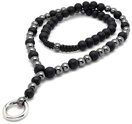 Schwarze Perlenkette Herren aus Onyx Hämatit Anhängerverschluss - Geschenkidee
