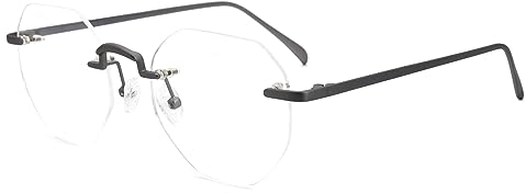 MOSTAR Polygon Fake Brille Rahmenlos Metallgestell Nicht Verschreibungspflichtig Brillenfassung Grau Brille