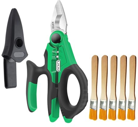 LAOA Tijeras de electricista Tijera Profesional de Electricista de Acero Inoxidable de 7 pulgadas para Cortar o Pelar Cables o Crimpar TerminalesCon Tijera Con 5 cepillos