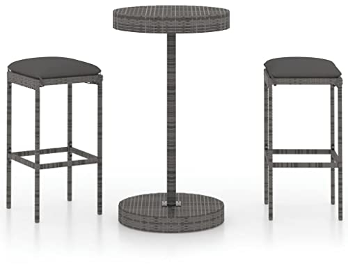 vidaXL Gartenbar Set 3-TLG. mit Kissen Theke Bar Tresen Gartentheke Bartisch Barhocker Barstuhl Stehtisch Gartenmöbel Gartenset Poly Rattan Grau