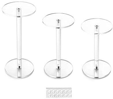 QWORK Round Acrylic Display Stand, Premium Clear Round Riser Stands, Set of 3