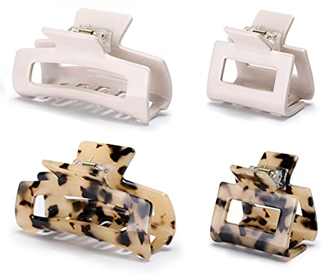 4er Pack verschiedene Designer Damen Haarklammer, Haargreifer Haarspangen Für Frauen Mädchen, Groß und Mittelgroß Haar Klauen Clips Rutschfest, Haarklauen, Haarspangen clips:Leo Beige