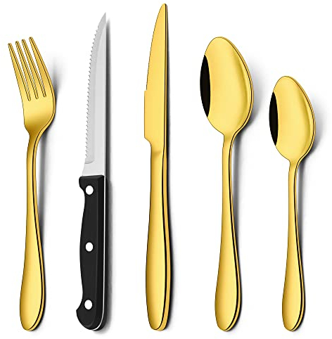 Herogo 30 Piece Cutlery Set with Steak Knives, Stainless Steel Flatware Service for 6, Tableware Silverware Set with Fork Knife Spoon for Home Restaurant, Mirror Polished & Dishwasher Safe