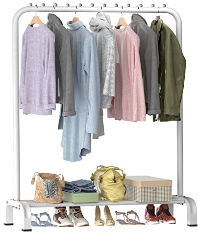 LOEFME Kleiderständer, 110 * 54 * 150cm Großer Raum Kleiderstange, Kleiderständer Stabil, Minimalistisches Design Kleiderständer, Freistehender Kleiderstange für Schlafzimmer, Weiß