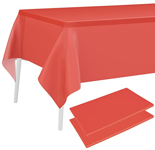PLULON 2-teilige rote Tischdecke aus Kunststoff, 137 x 274 cm, rechteckige Tischdecke für Hochzeit, Geburtstag, Weihnachtsfeier, Zuhause, Tischdekoration