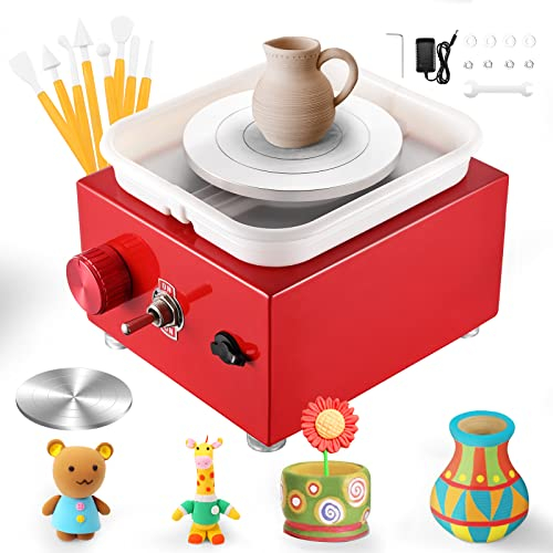 Mini Ruota di Ceramica Elettrica 2000RPM Macchina Ceramica con Vasca in ABS Rimovibile e Giradischi da 6,5/10 cm Tornio per Ceramica per Formare Argilla Macchina Kit Attrezzi da Lavoro Fai-da-Te