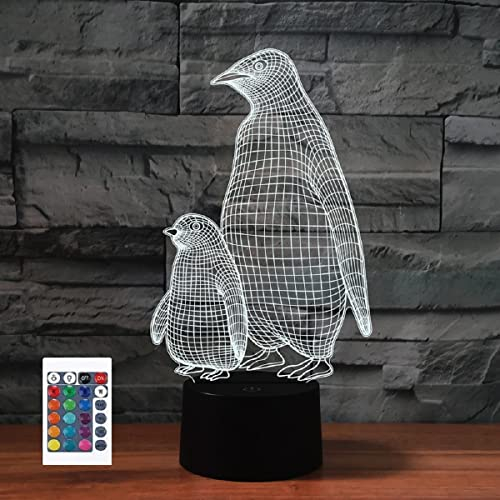 3D Cartoon Pinguin-Fernbedienung 16 Farben Nachtlichter Illusion Acryl LED-Tisch Nachttischlampe Kinderzimmer Schreibtisch Dekoration Geburtstagsgeschenke Spielzeug für Kinder
