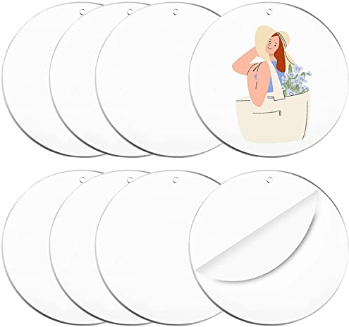 Prmape 8 Stück Acrylscheibe Rund mit Loch, Acrylglas Platte Φ10cm/4zoll, Acrylplatte Transparent 1mm, Klare Acrylplatten Runde Acryl-Scheibe für Bildrahmen Malerei DIY Handwerk