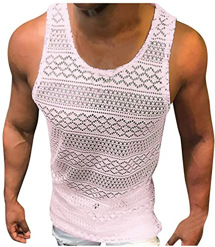 Netzshirt Herren Dursichtige Fischernetz Weste Herren Netz Unterhemd Fischnetz Tank Top Männer Netzhemd Fischnetz Tailliert Netzshirt Schwarze Netz Muskelshirt