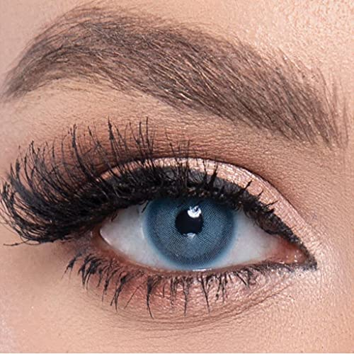 LA' BELLA farbige Kontaktlinsen PIXIE BLUE (Dioptrien -0.00) – MILANO SERIE, stark deckende Monatslinsen für 3 Monate, Intensiv Blaue Farblinsen, perfekt für dunkle Augen