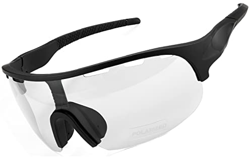 SAWUTPV Fahrradbrille Selbsttönend Winddicht UV400 Schutz Polarisierte Fahrrad Sportbrille Photochromatisch Sonnenbrille für Herren Damen (Schwarz)