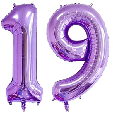 MiaLover 40 Zoll Zahl 19. Geburtstag deko Zahlen Ballon 19 Heliumballon 19 Geburtstagsdeko Riesen Aufblasbar Helium Folienballon Luftballons für Männer Frauen Happy Birthday Deko Luftballon(Lila)