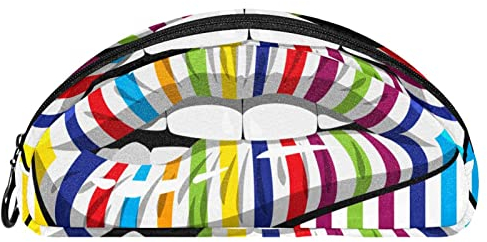 WOSHJIUK Federmäppchen,Markierungsstiftetui für das Büro,Kussmund mit Regenbogenstreifen,Stiftetui Schreibtisch-Organizer-Tasche Bleistifthalterbox