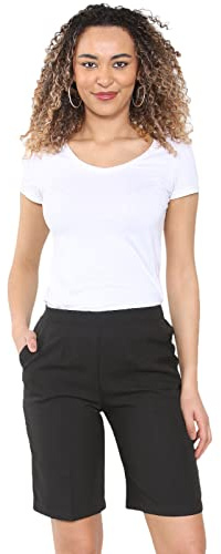 MyShoeStore Ladies Womens 3/4 Three Quarter Half Elasticated Trouser Plain Capri Cropped Stretch Trousers Plain ¾ Length Pants Summer Shorts Plus Big Sizes 10 to 24 (Plain Shorts Black, 18)