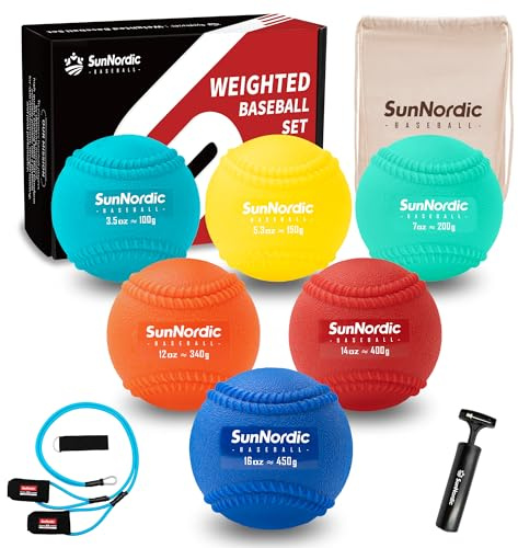SunNordic 6/9 (100–453 g) plyometrisk sömnad baseball set med 25/35/22,7 kg armmotståndsband för kastning, slagövning, softball för alla nivåer