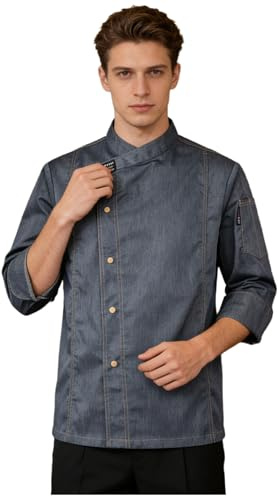 Freebily Unisex Herren Damen Kochjacke Bäckerjacke Mit Tasche Professionelle Kochuniform Mantel Hospitality Chef Coat A_Grau XL