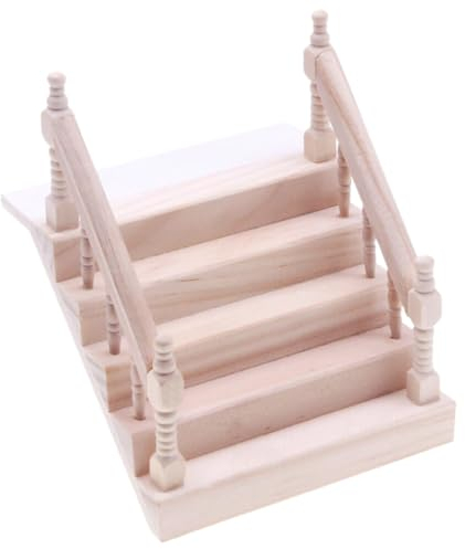 Puppenhaus-Treppe Aus Holz Miniatur-Leiter DIY Unlackiertes Holztreppenmodell Winzige Treppe Mit Handläufen Puppenhaus-Möbelzubehör