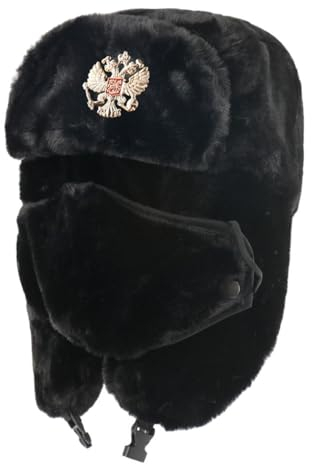 WUUISDNX Männer Frauen Russland Uschanka Hüte Bleiben Warm Und Trendige Stilvolle Kopfbedeckung Männer Winter Thermische Bomber Hüte Ohrenklappen Schnee Kappen, Schwarzer zweiköpfiger Adler