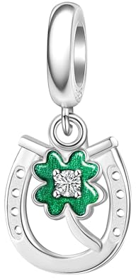 Vierblättriges Kleeblatt Glückshufeisen Charms für Pandora Charms St. Patricks Day Charm aus Sterlingsilber