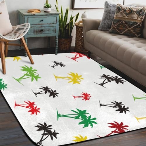 Bunter Palmen-Teppich für Schlafzimmer, Wohnzimmer, 1,2 x 1,8 m, weich, flauschig, für den Innenbereich, rutschfest, waschbar, moderne Teppiche für Schlafsaal, Kinderzimmer, Heimdekoration