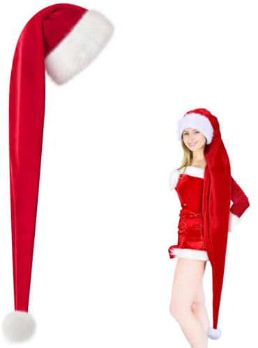 150cm Plüsch Nikolausmütze,Warm Dicker Schwarz Nikolaus Mütze für Erwachsene Weihnachtszubehör,Deluxe-Weihnachtsmannmützen mit Samt & Plüschbesatz für Weihnachts Geschenke Weihnachtsfeier Lieferungen