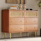 NITCA Kommode Rattan Schubladenkommode Kommode mit 6 Schubladen, Rattan Sideboard Highboard Mehrzweckschrank für Schlafzimmer alle Wohnräume, Nussbaum