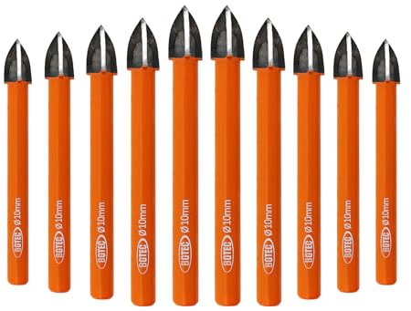 Carbide Tip Drill Bit-BGTEC Wood Drill Bits, 10pcs 10mm Round Shank Carbide Drill Bits for Wood Plastic Masonry Brick Granite