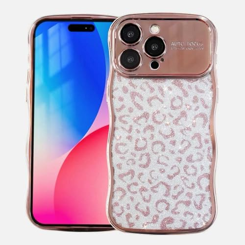 Skyhewen iPhone 11 Hülle, Niedliche lockige Wellenrahmen Hülle für Mädchen Frauen, Transparent Weich Silikon TPU Bumper mit Objektivschutz & Abnehmbarer Leoparden-Glitzerfolie für iPhone 11, Roségold