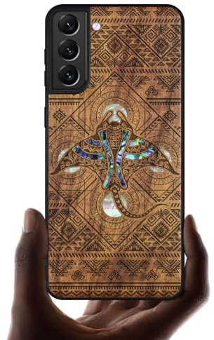 Carveit Holz Hülle für Galaxy S22（Nussbaum-Die Stammes-Manta-Rochen）