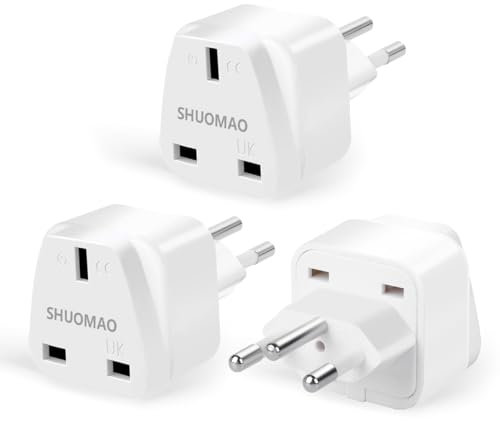 3-PACK UK to Switzerland Plug Adapter,SHUOMAO UK to Swiss Plug Travel Adapter,Swiss Travel Adaptor for Swiss,Jordan,Liechtenstein,Madagascar,Rwanda and Type J
