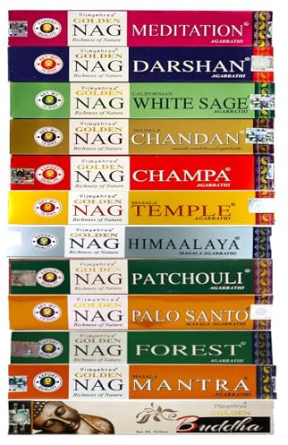 Kajal Agarbatti Top 12 Goloka Golden Nag Champa Incense Stock in Various Fragrances | Pack of 12 x 15g